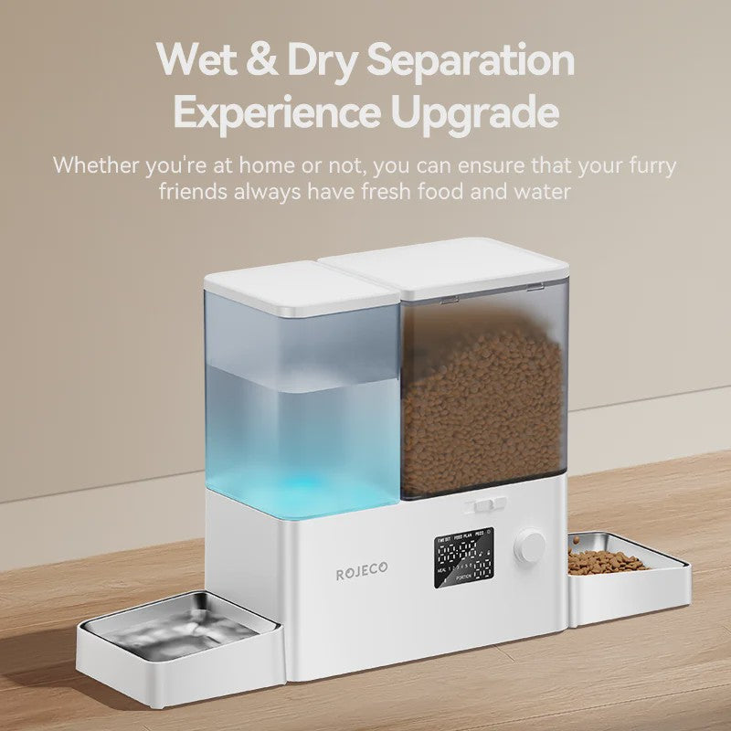 ROJECO Automatische Voerbak & Waterfontein 8.5L - 2-in-1 Honden Voerdispenser met Waterreservoir