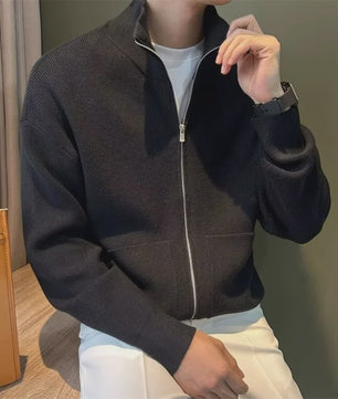 Heren Gebreide Cardigan met Rits en Opstaande Kraag - Casual & Zakelijk