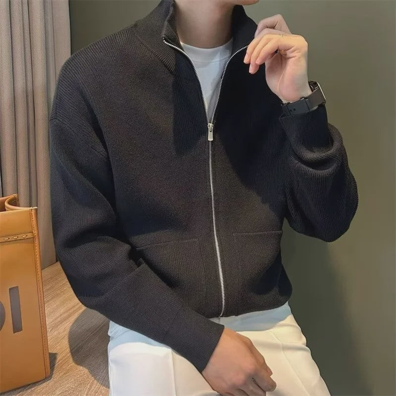 Heren Gebreide Cardigan met Rits en Opstaande Kraag - Casual & Zakelijk