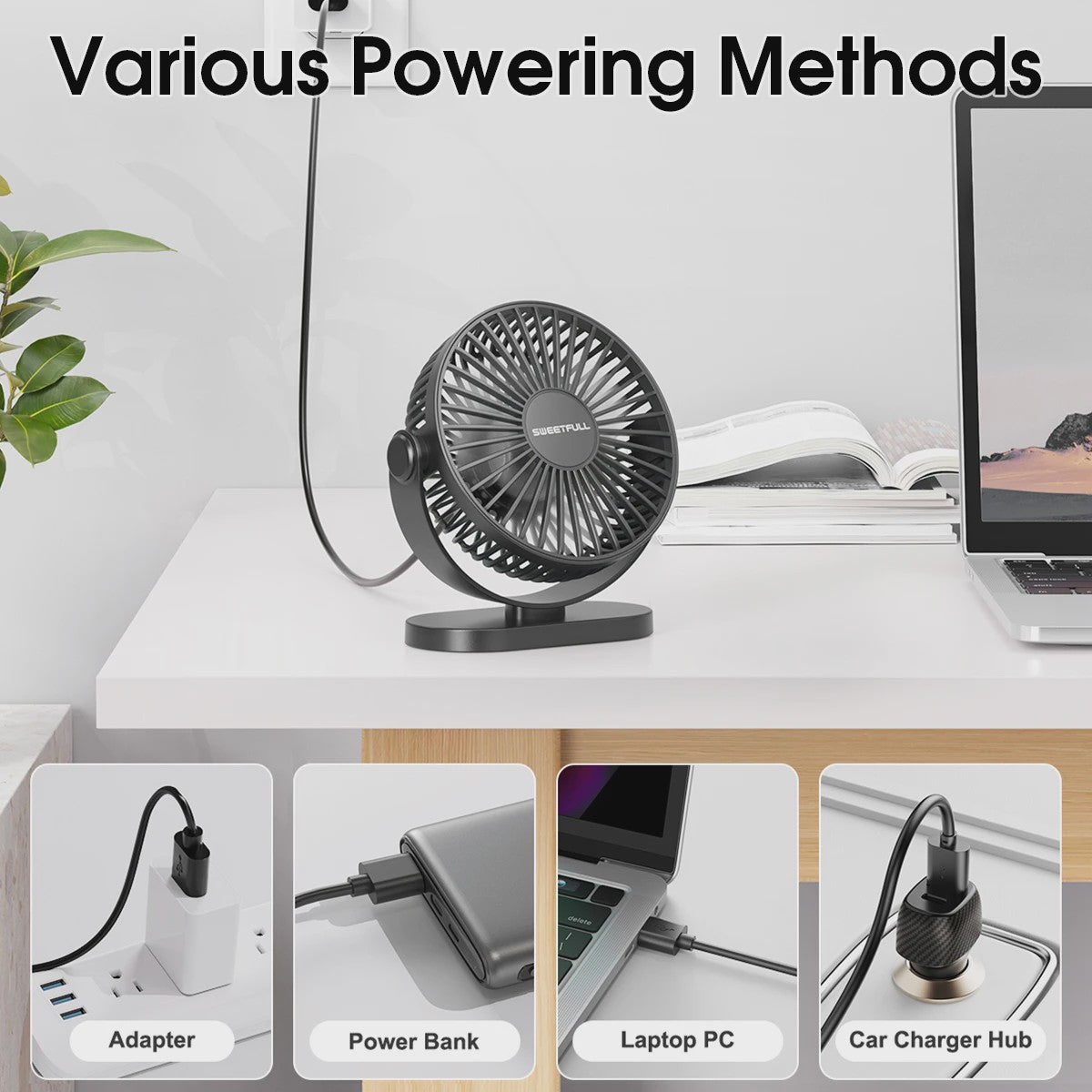 Draagbare USB Mini Ventilator - Stille 3-Snelheden Koeler voor Bureau, Kantoor & Buiten