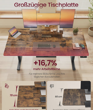 VASAGLE Elektrisch In hoogte Verstelbaar Bureau met Monitorverhoger en Lade - Ergonomisch Werken