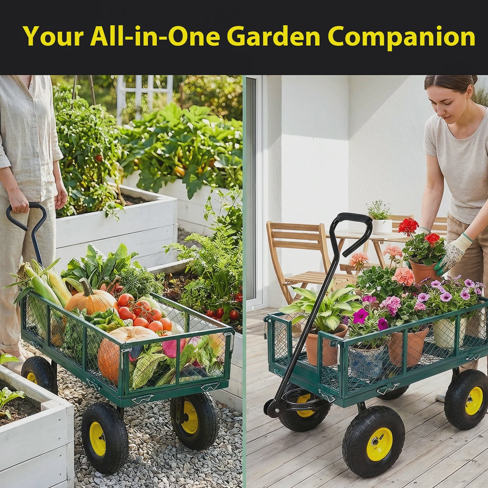 Robuuste Tuinwagen 400kg - 360° Draaibaar, Afneembare Zijden