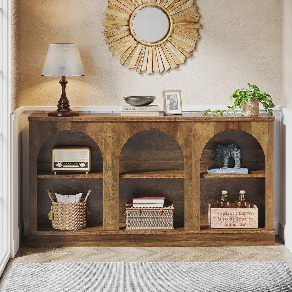 Farmhouse Console Tafel 63 Inch met 3 Niveaus - Houten Entree & Sofa Tafel