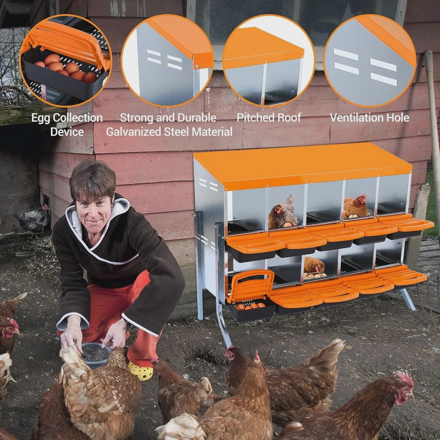 Stabiele Metalen Kippen Nestkast met Stand - 12 Vakken - Automatische Ei-verzameling
