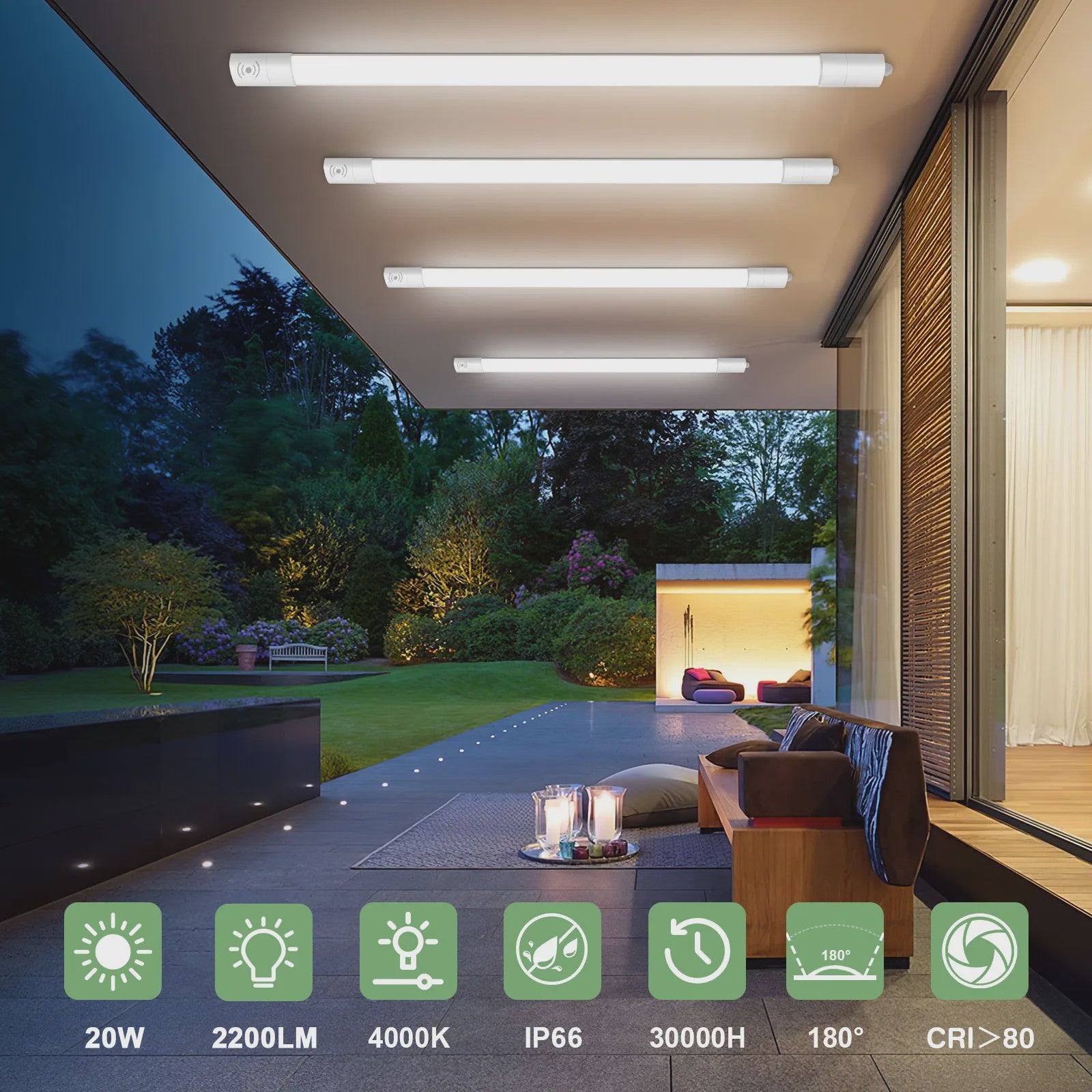 2x LED TL Armatuur met Bewegingssensor - 60cm, 20W, IP66 Waterdicht