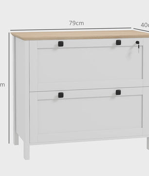 Homcom Archiefkast met 2 Lades, Hangmappen en Slot - Oak/Wit - 79x40x72 cm