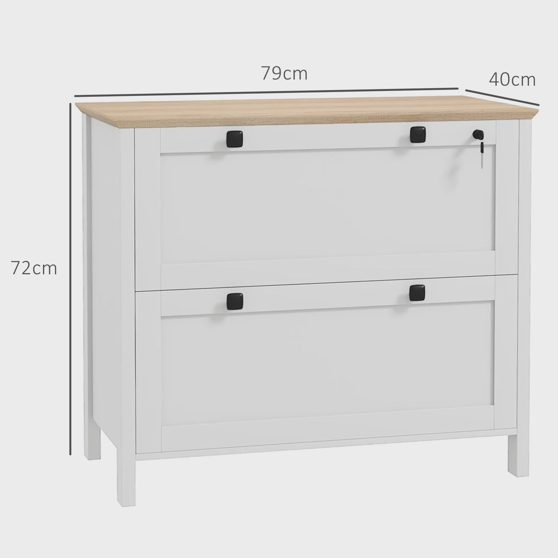Homcom Archiefkast met 2 Lades, Hangmappen en Slot - Oak/Wit - 79x40x72 cm