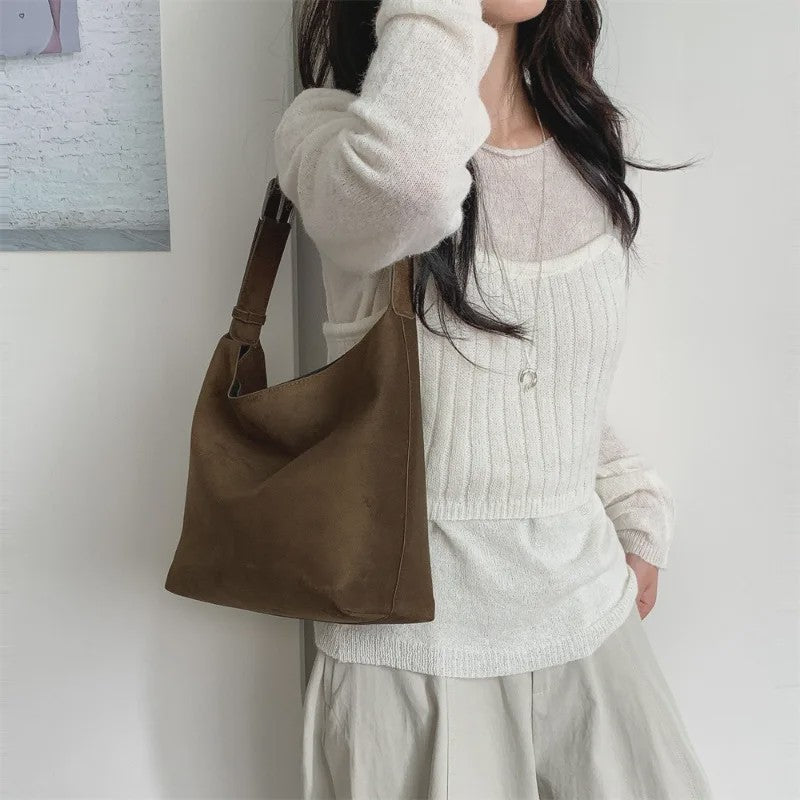 Luxe Dames Tote Bag in Suède Look - Grote Capaciteit, Retro & Veelzijdig
