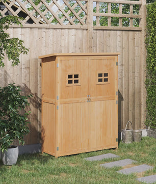 Outsunny Houten Tuin Opbergkast - Waterdicht Dak, 2 Deuren, 2 Planken