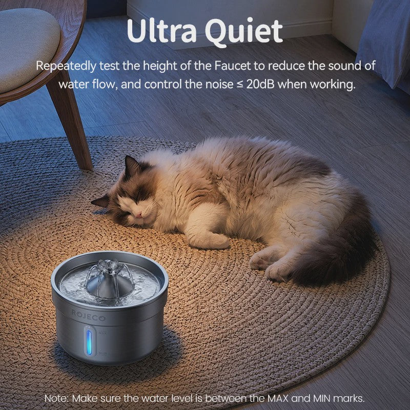 ROJECO Roestvrijstalen Drinkfontein voor Katten & Honden - Automatisch, 2L, Stil & Zuiverend