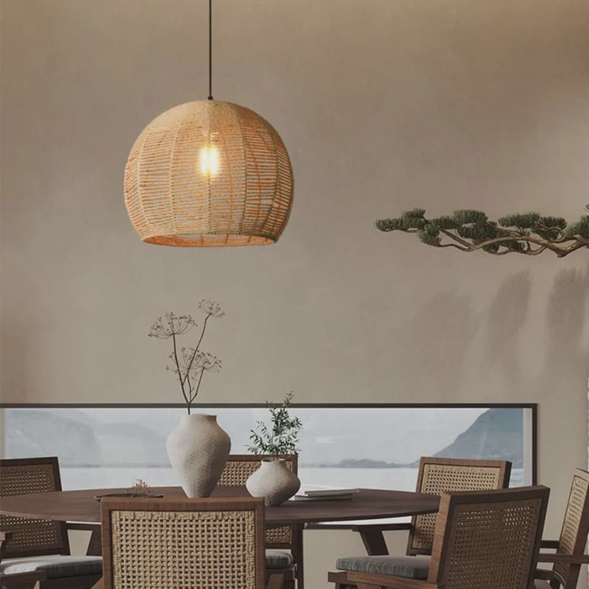 Handgeweven Rotan Hanglamp - Boho Stijl Papier Touw Plafondlamp voor Woonkamer & Slaapkamer
