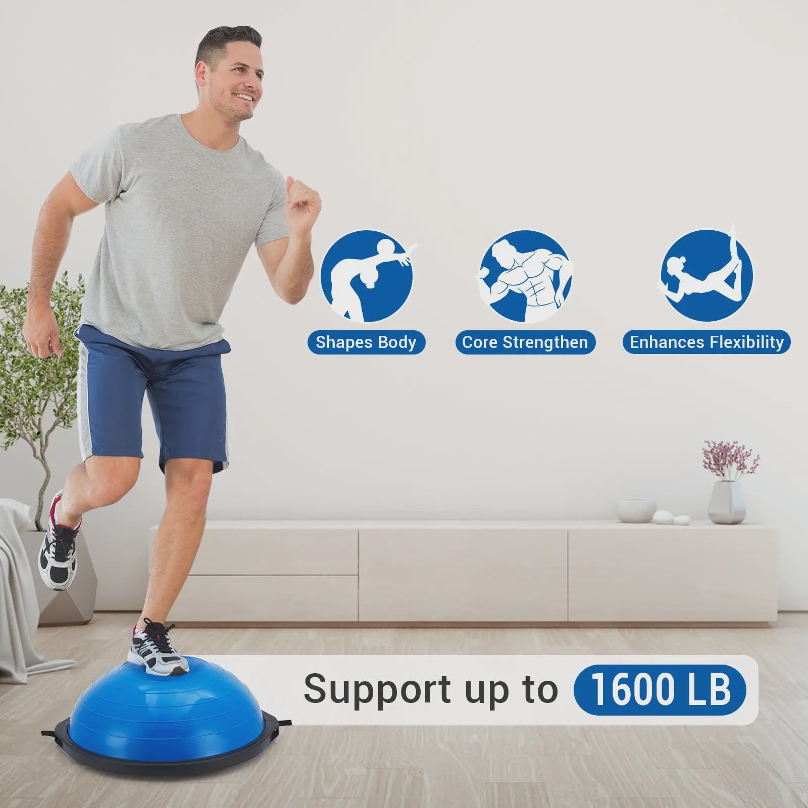 Balance Ball Halve Gymbal met Anti-slip Basis & Weerstandsbanden - 63.5 cm