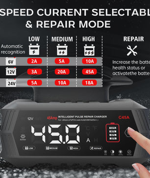 Intelligente Acculader 6V/12V/24V - 45A Slimme Batterij Herstel Lader voor Auto, Motor, Lifepo4, AGM, Gel