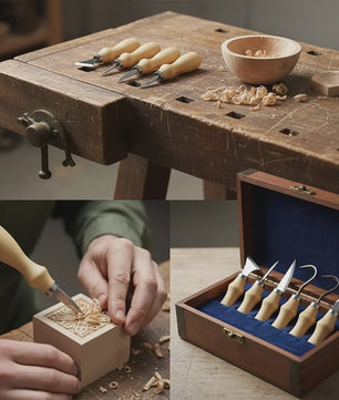 5-delige Houtsnijset met Beukenhouten Handvat - Scherpe Gereedschappen voor Kunst & Ambacht
