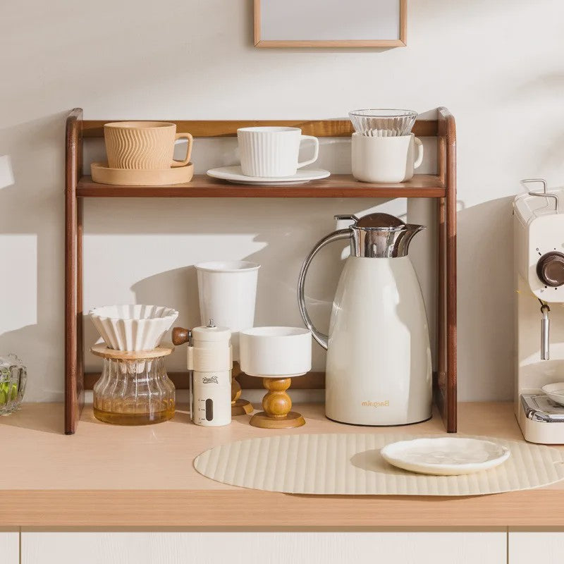 Stijlvolle Keuken Organizer - 2-Laags Aanrechtblad Opslagrek met Mokkenhouder