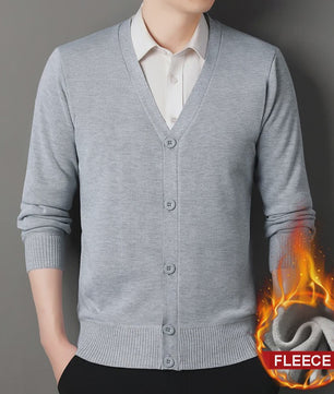Heren Fleece Cardigan Jas - Gebreide V-hals Trui voor Herfst & Winter