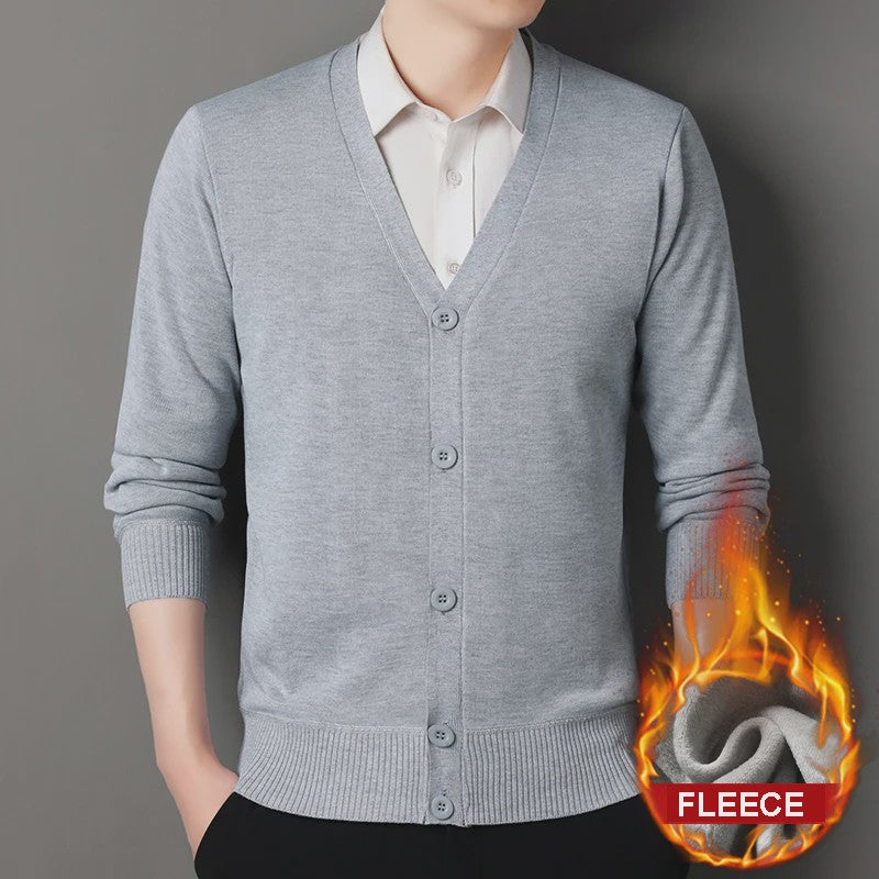 Heren Fleece Cardigan Jas - Gebreide V-hals Trui voor Herfst & Winter