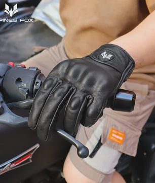 Vintage Leren Motorhandschoenen Heren Zwart - Touchscreen & Anti-slip