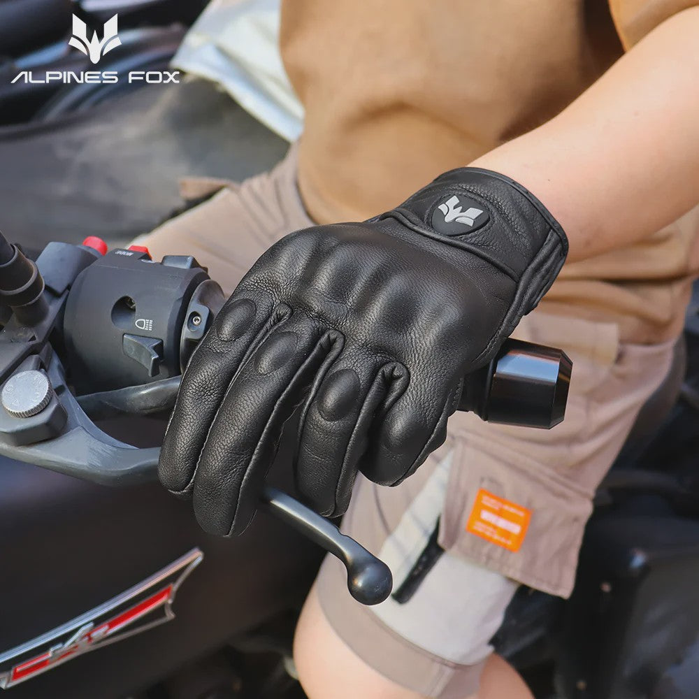 Vintage Leren Motorhandschoenen Heren Zwart - Touchscreen & Anti-slip
