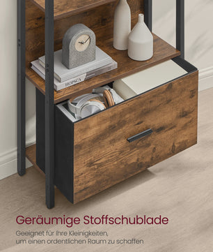 VASAGLE Industriële Boekenkast met Lade - 5 Lagen, Ladder Design, Staal Frame