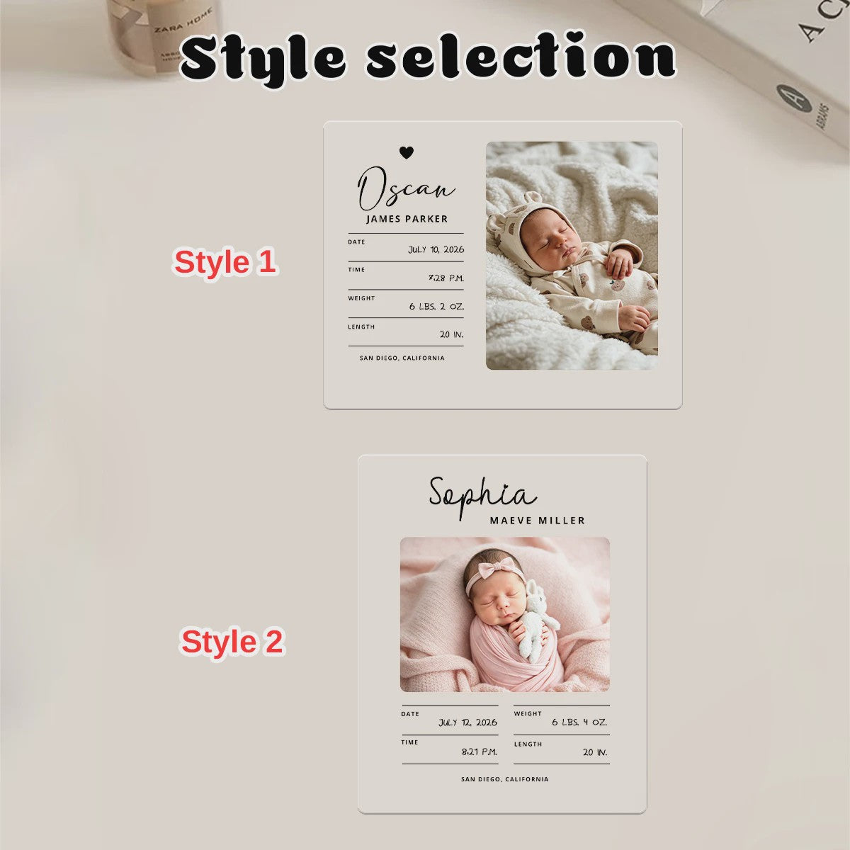 Gepersonaliseerd Geboortebord met Babyfoto & Geboortegegevens - Acryl & Hout