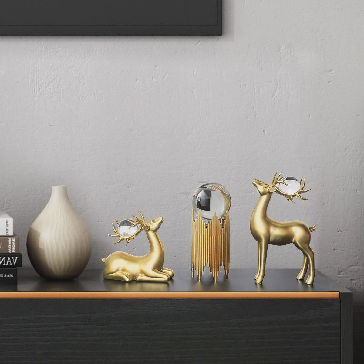 Luxe Gouden Herten & Kristallen Bol Decoratie Set voor Woonkamer Tafelblad