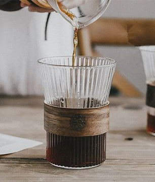 Japanse Stijl Glazen Koffiemok 350ML met Walnoothouten Sleeve - Stijlvol & Hittebestendig
