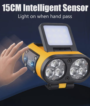 Slimme LED Hoofdlamp met Sensor, Oplaadbaar via USB-C, Power Display & Clip