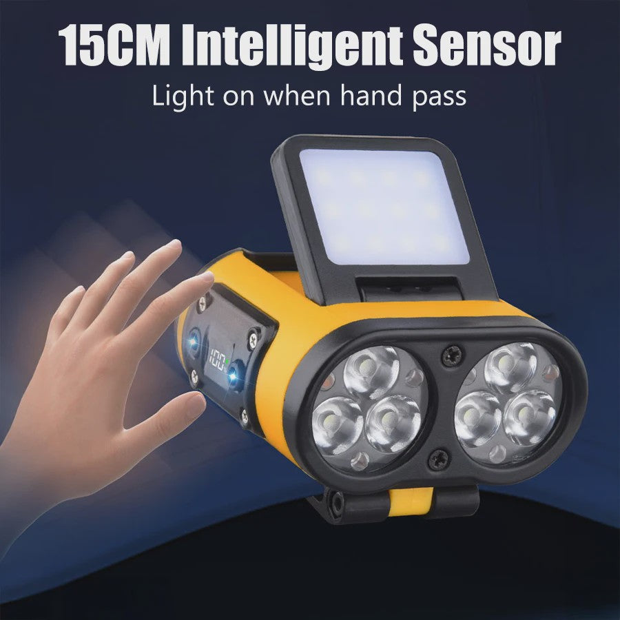 Slimme LED Hoofdlamp met Sensor, Oplaadbaar via USB-C, Power Display & Clip
