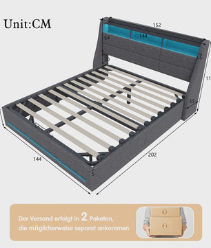Luxe Gestoffeerd Bed 140/160x200cm met LED Verlichting, USB en Opbergruimte