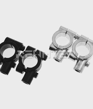 Set van 2 Motor Stuur Spiegelhouders - Zwart/Zilver - Universele Klemmen 22/25mm