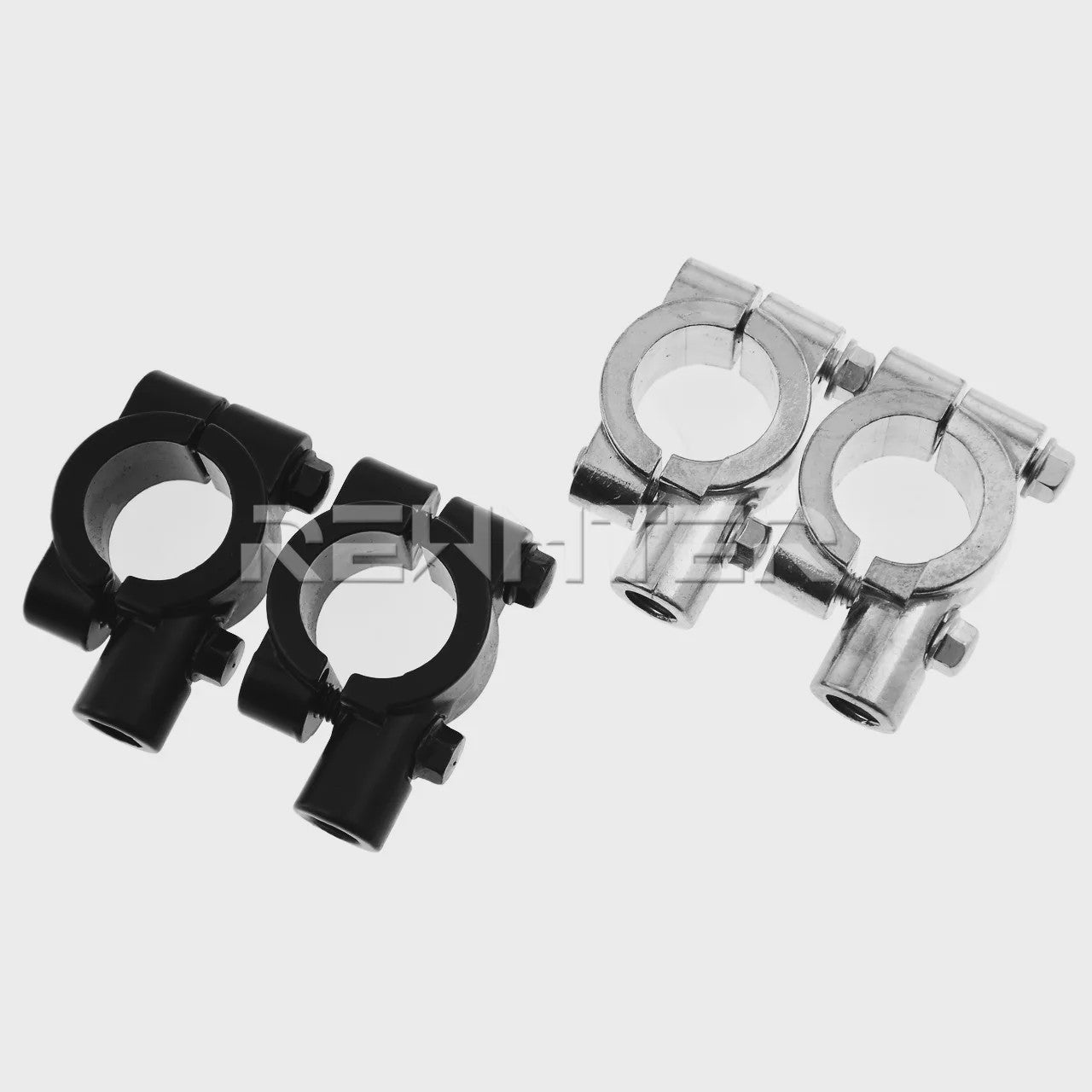 Set van 2 Motor Stuur Spiegelhouders - Zwart/Zilver - Universele Klemmen 22/25mm