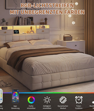 Boxspring Bed 140x200 met Hydraulische Opbergruimte en Multifunctioneel Hoofdbord - Velvet