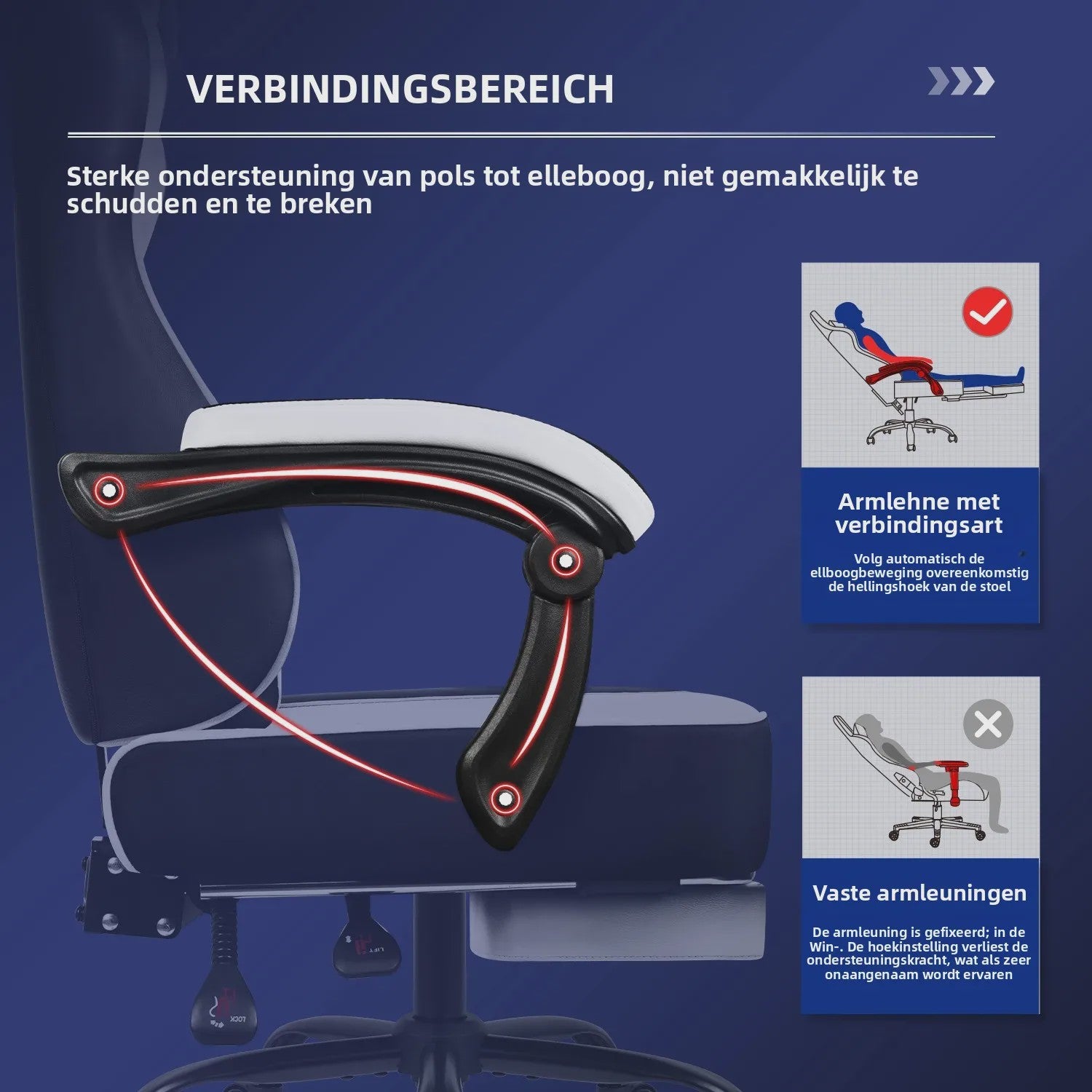 Ergonomische Gaming Stoel met Verstelbare Rugleuning, Lendensteun en Voetensteun - Max 150kg