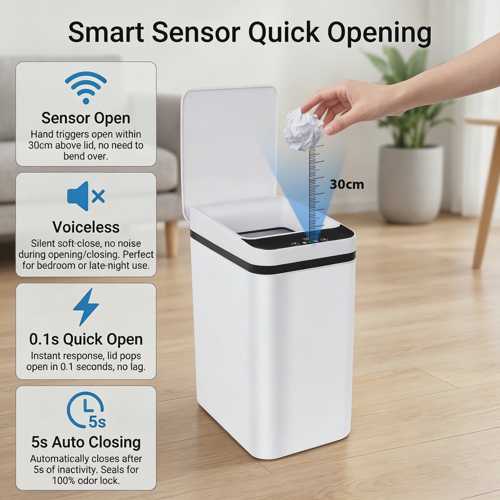 12L Slimme Sensor Prullenbak - Geurvrij & Hygiënisch met Bewegingssensor
