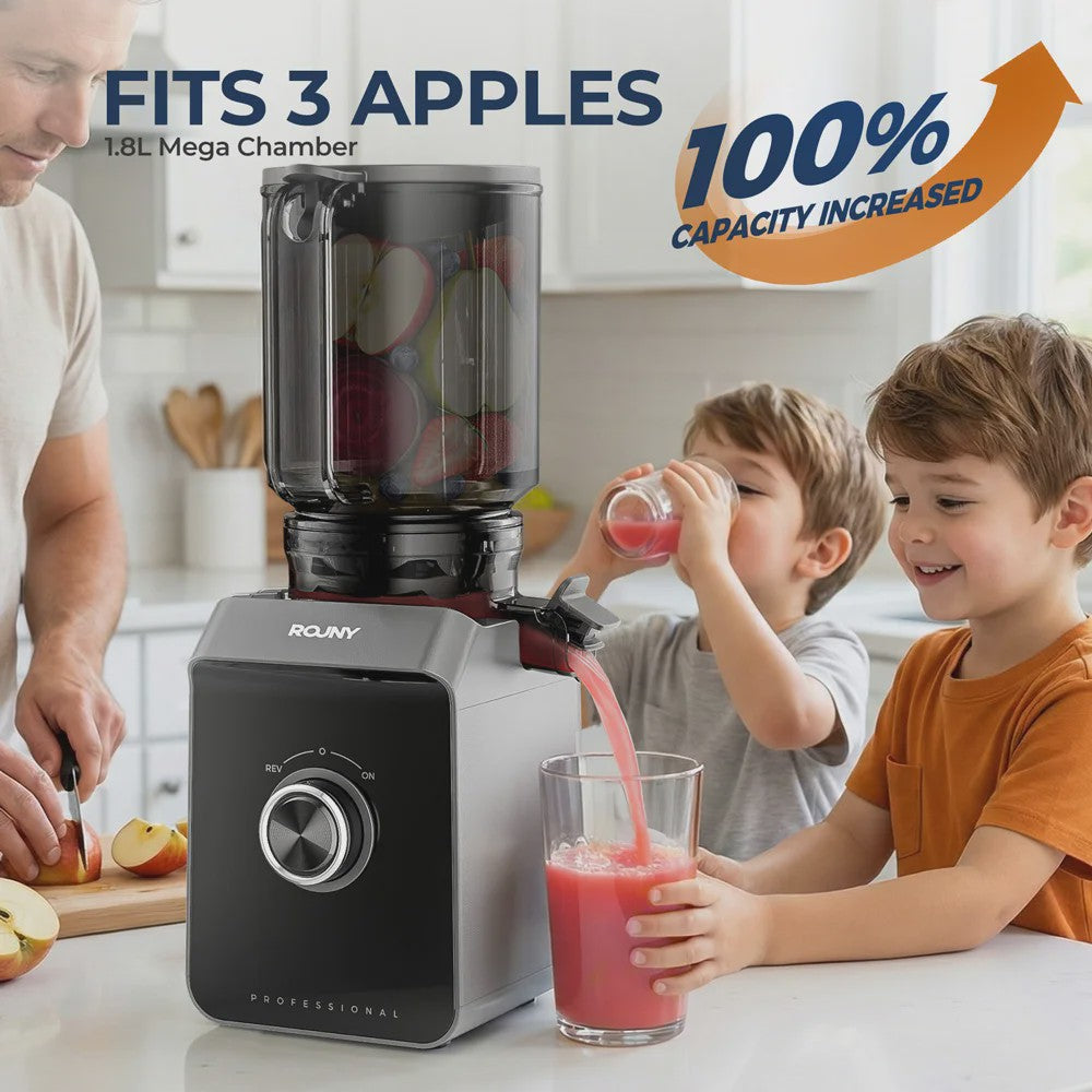 ROUNY Slow Juicer met Extra Brede Vulopening (130mm) en Eenvoudige Reiniging