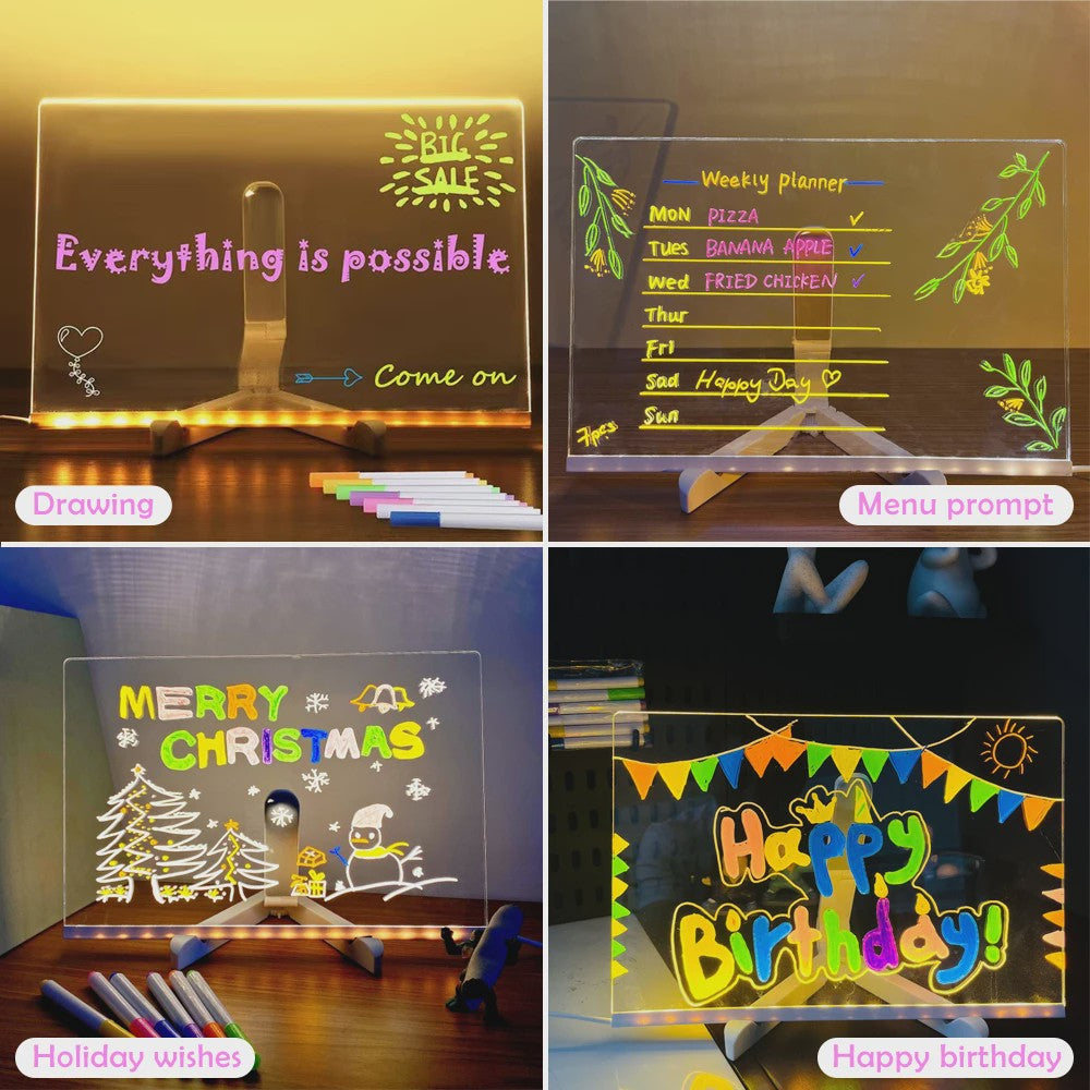 LED Teken- en Notitiebord met Nachtlampje - Kleurrijk DIY Krijtbord voor Kinderen