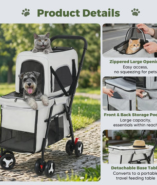 3-in-1 Hondenbuggy met 2 Niveaus - Draagbaar, Opvouwbaar & Veilig - Grijs