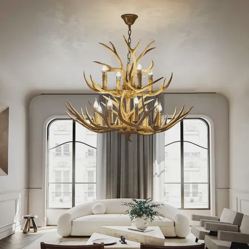 Grote Herten Gewei Kroonluchter - Sfeervolle Hanglamp voor Woonkamer & Loft