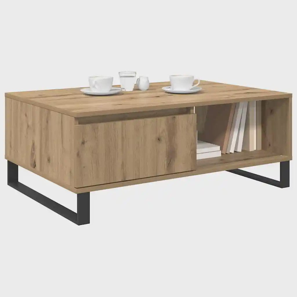 Handgemaakte Eiken Salontafel 90x60x35 cm - Modern Design met Opbergruimte