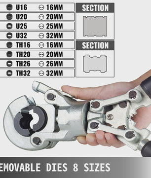 Professionele Perstang voor PE/PB Leidingen 16-32mm met 8 Matrijzen