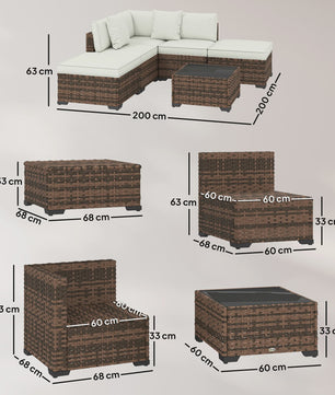 Outsunny Loungeset 6-delig Rotan Tuinmeubelen met Kussens en Salontafel