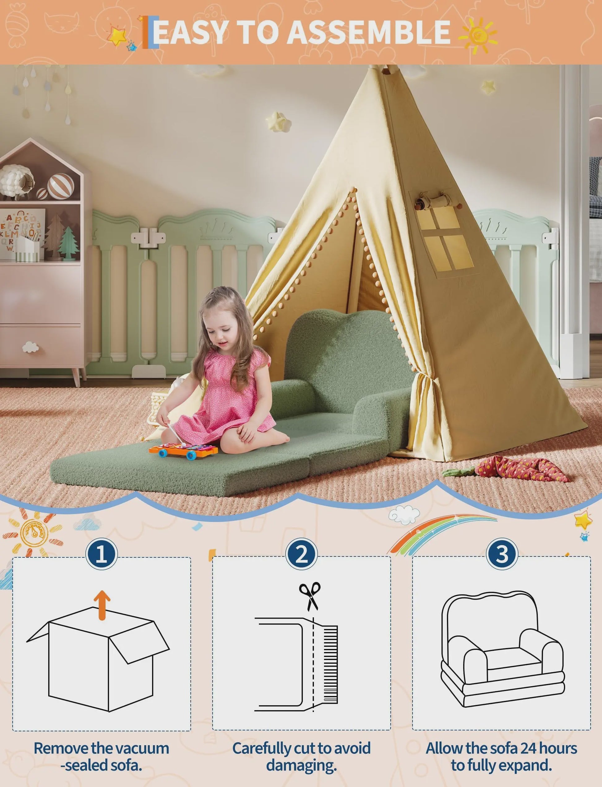 2-in-1 Kinderfauteuil & Sofa: Zacht, Opvouwbaar en Comfortabel Foam Meubel voor Kinderkamer