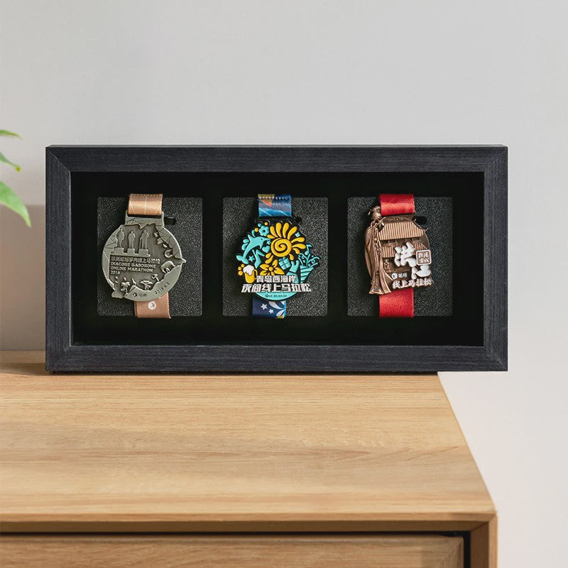 Houten Medaille Display Frame met Fotolijst - Voor Marathon, Sport en Herinneringen