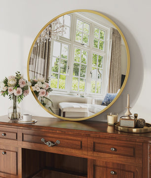 Anajqaqia Ronde Wandspiegel 75 cm - Goudkleurig Aluminium Frame, Veiligheidsglas