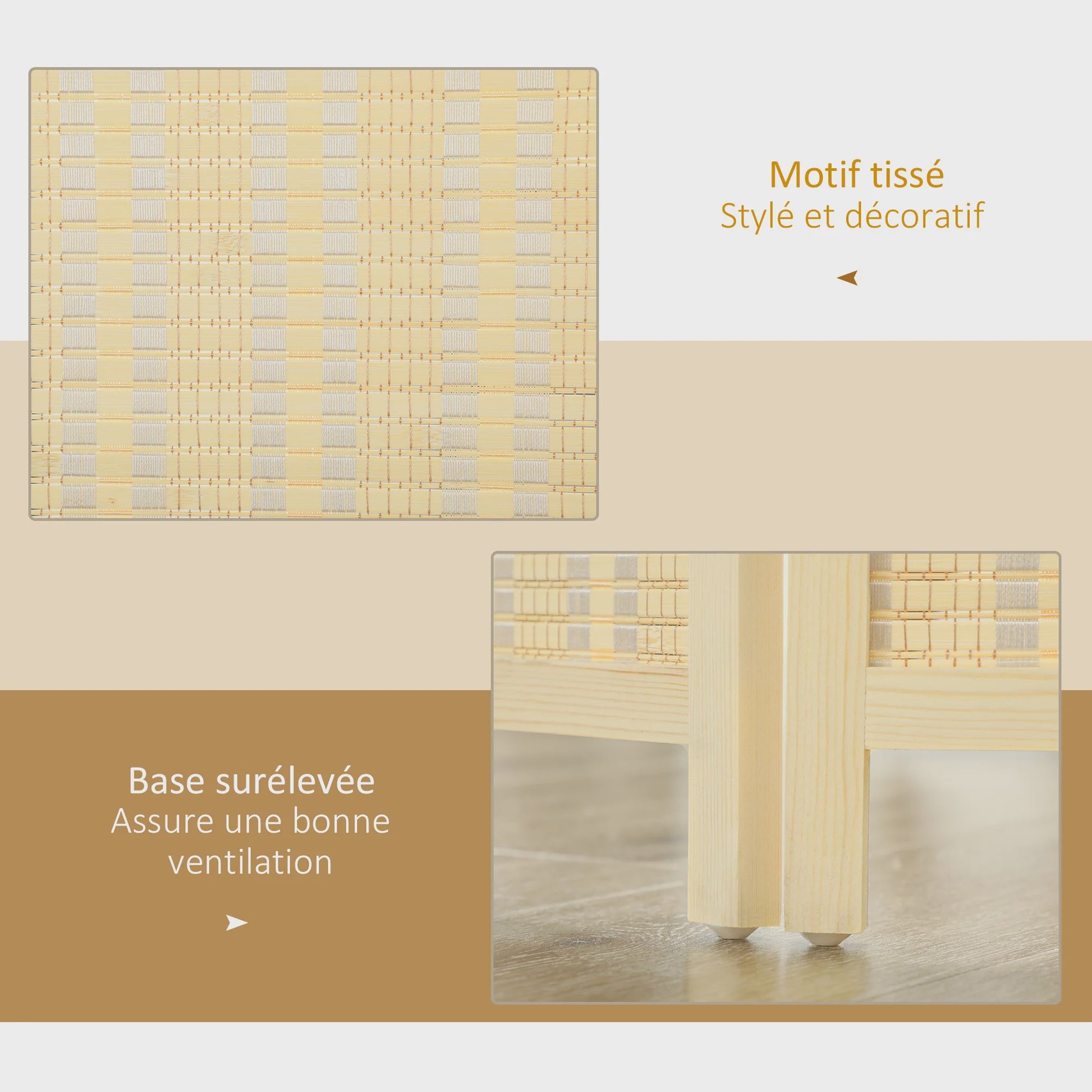 HOMCOM 3-Panels Opvouwbaar Kamerscherm - Natuurlijke Bamboe Look - 135x180 cm