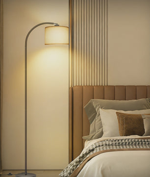 Moderne Boog Vloerlamp 170cm met Linnen Lampenkap, Voetschakelaar & LED E27 Bulb