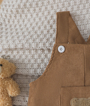 Corduroy Overalls Baby Jongen met Schattige Beer - Verstelbare Taille