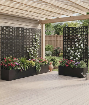 Metalen Plantenbak met Geometrisch Trellis Scherm - 180 cm Hoog
