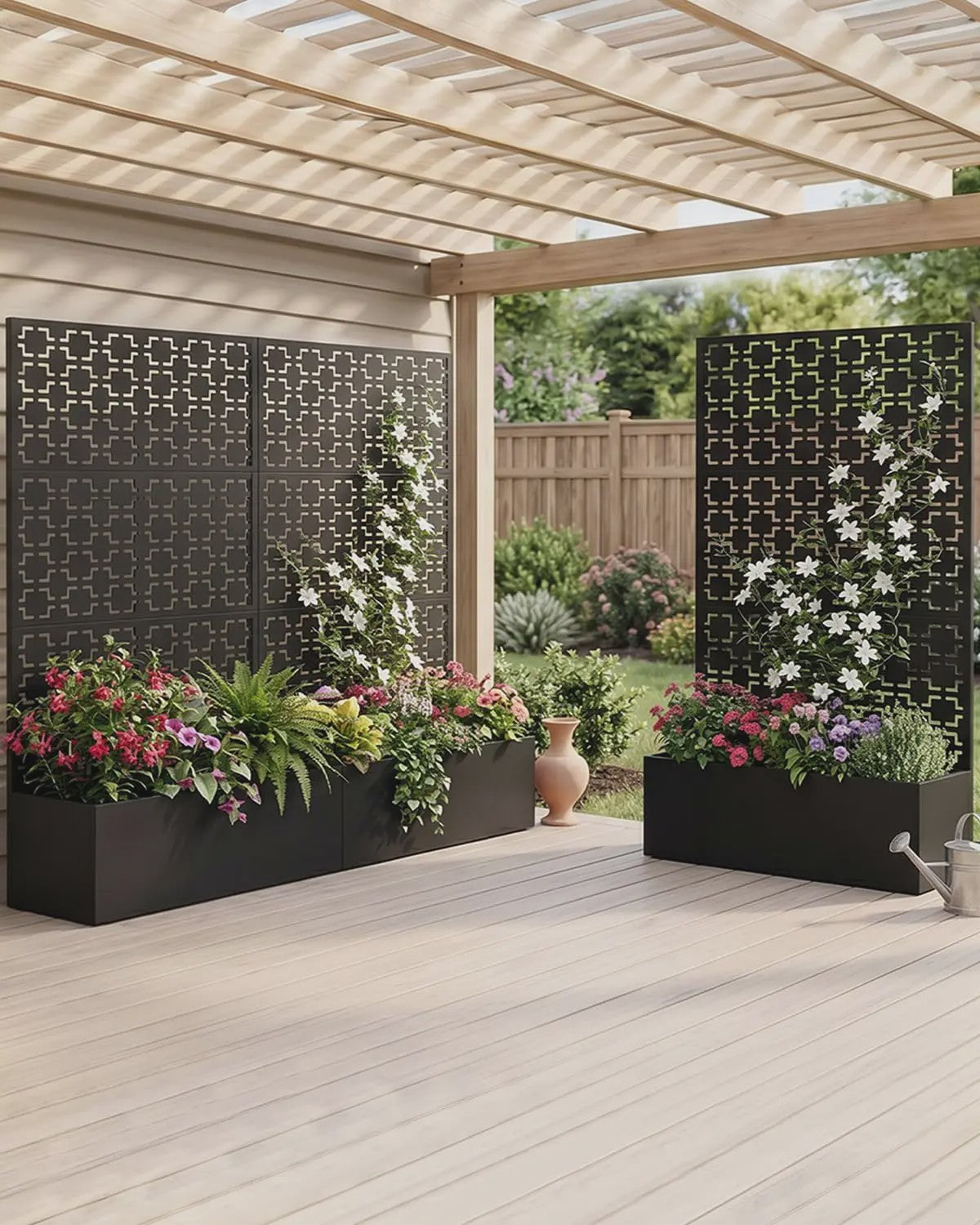 Metalen Plantenbak met Geometrisch Trellis Scherm - 180 cm Hoog